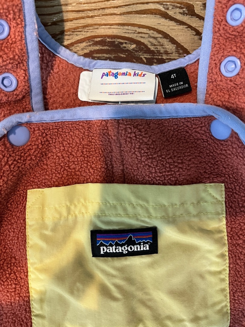 Patagonia Rust Fleece Overalls with Yellow Chest Patch - Picture 2 of 4